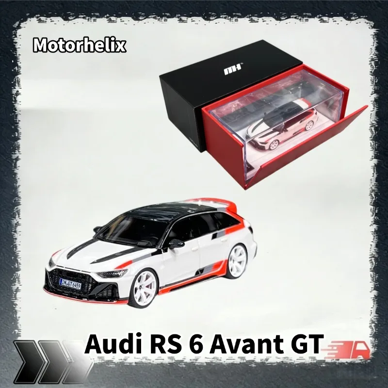 [In Stock] MH 1/64 Resin Audi RS6 Avant GT Wagon Model, White‑Red‑Black Livery, Static Collectible Vehicle With Display Base