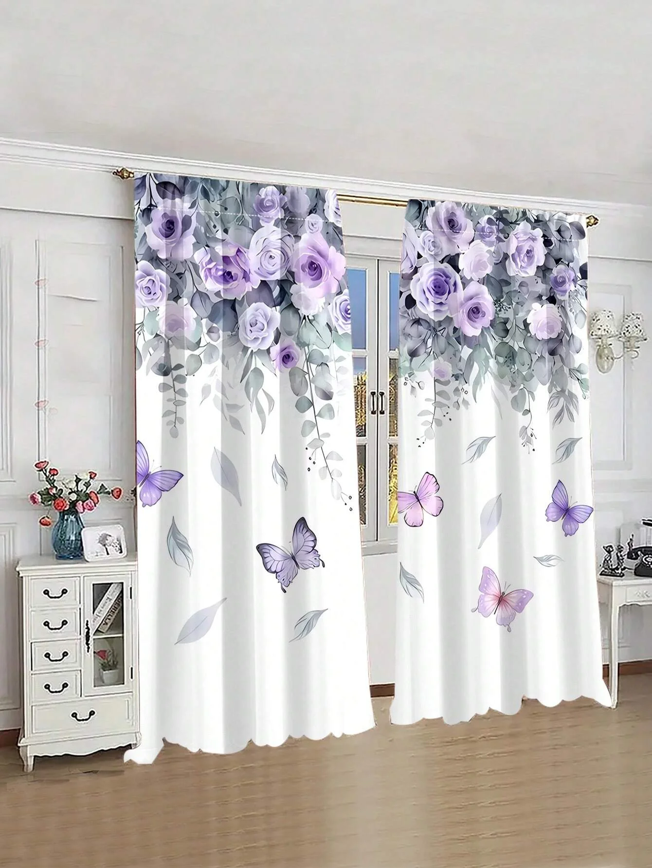 

2pcs/Set Countryside Sunflower,Chrysanthemum,Red&Yellow Rose,Ivy Printed Modern Floral Curtains For Living Room,Bedroom,Home