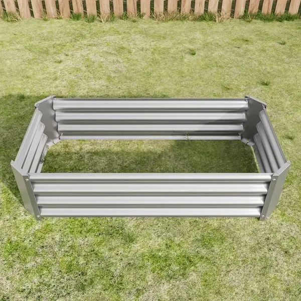 Cama de jardín elevada de metal, macetero elevado rectangular de 4 × 2 × 1 pies para flores, plantas, verduras, hierbas, plata