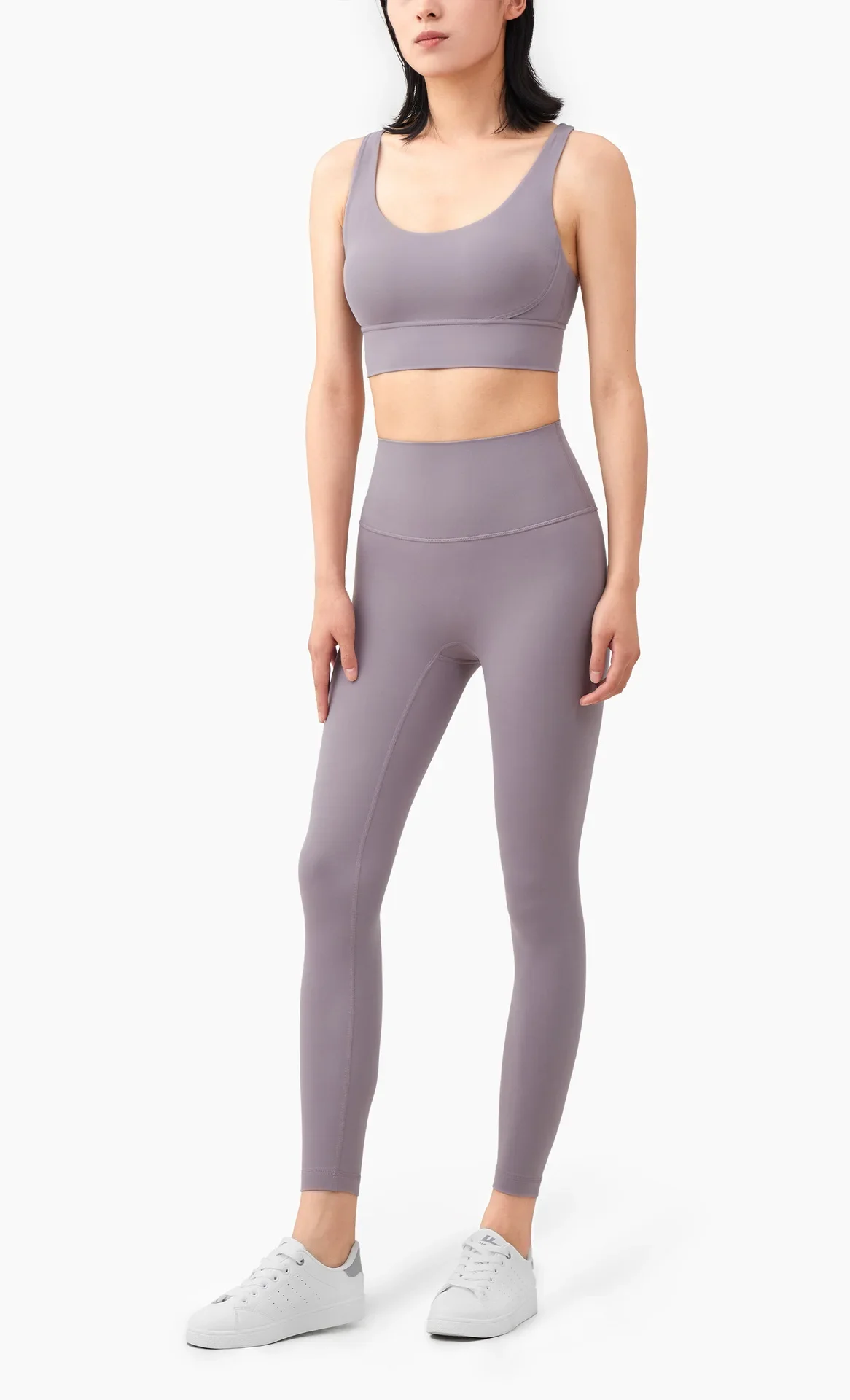 Damen Zweiteiliger Yoga-Anzug in Unifarbe, Hochintensiver Rückenfreier Yoga-BH, Hochgeschnittene Hüftlift-Leggings, Lauf- und Trainingsset – Detail 14