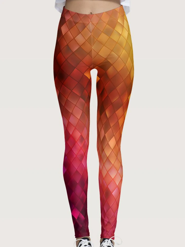 Fitness Leggings Push Up Running Pants Women Sports Leggins Yoga Plaid Printed Elastic Polyester Tights