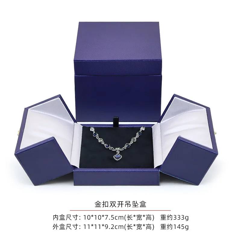 Customizable LOGO Elegant Blue Double Door Jewelry Case Ring Pendant Bracelet Propose Gift Packaging Box Branding Anniversary view 6