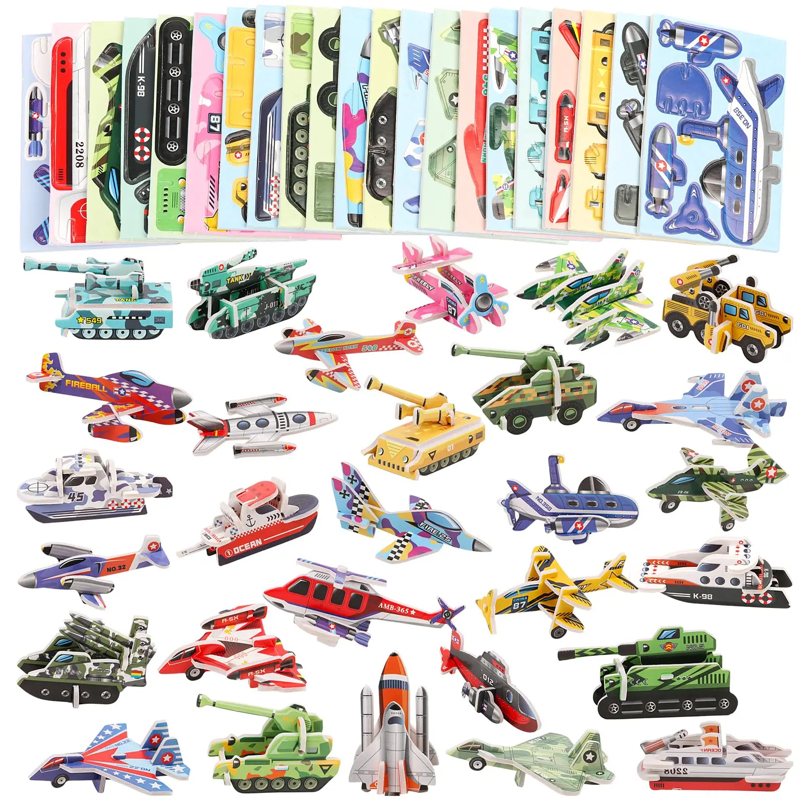 

30Pcs 3D DIY Puzzle Toys Set - Mini Aircraft/Tank/Animal/Dinosaur Paper Models, Early Educational Jigsaw Assembly Toys for Kids