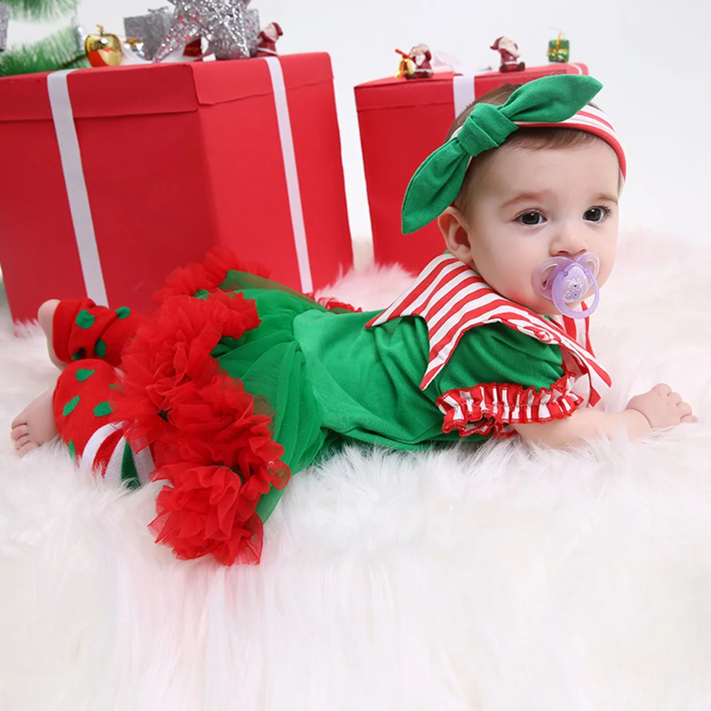 

1 set 1 Set Infant Baby Dress Set 3-6 Months Cute Clown Collar Christmas Costume Soft Gauze Skirt Party Wear Holiday Outfit Xmas