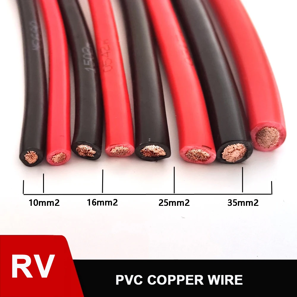 RV Soft Copper Wire 10mm2 16mm2 25mm2 35mm2 Strand Copper Cable Red Black Electrical Wires PVC Power Cables 8awg 6awg 4awg 2awg