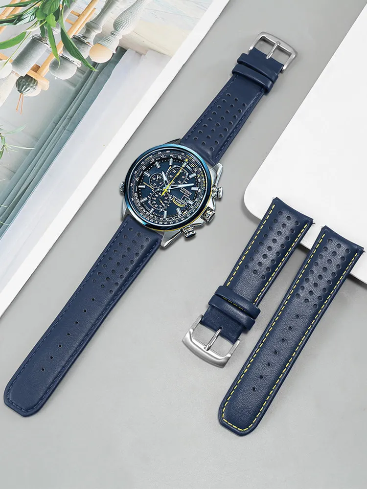 Suitable for Citizen Blue Angel AT8020-03L 54L Arc Blue First Layer Cowhide Watch Strap 22/23mm