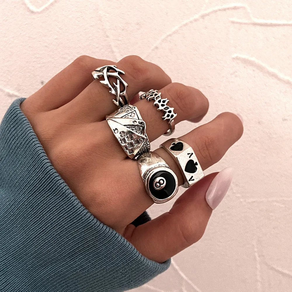 European American Cross Border Poker Ring Vintage Spade Card Ring Creative Personality Knuckle Ring Set