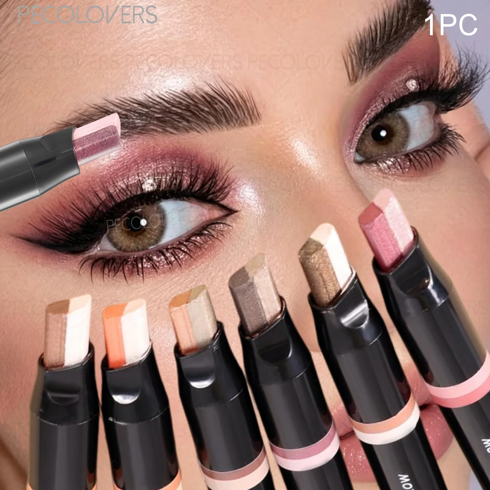 1pc Lazy Eye Shadow Stick, Two-color Shadow Stick, One Touch of ShapeWaterproof, Shiny Eyes, Eye Cosmetics