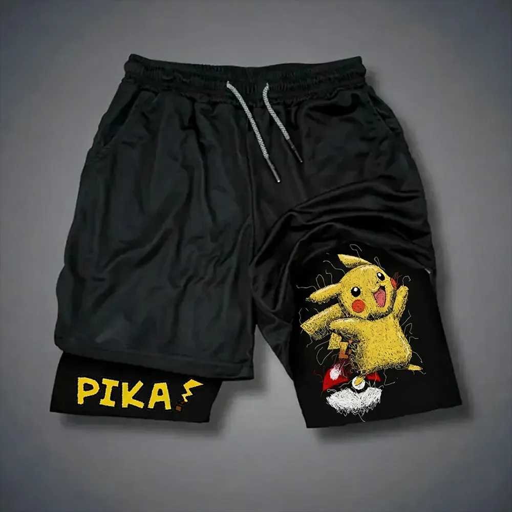 

Cosplay Costumes Pokémon Pikachu 2026 Summer Harajuku Anime Printed Y2K Hip Hop Sports Casual Breathable Double Layer Shorts