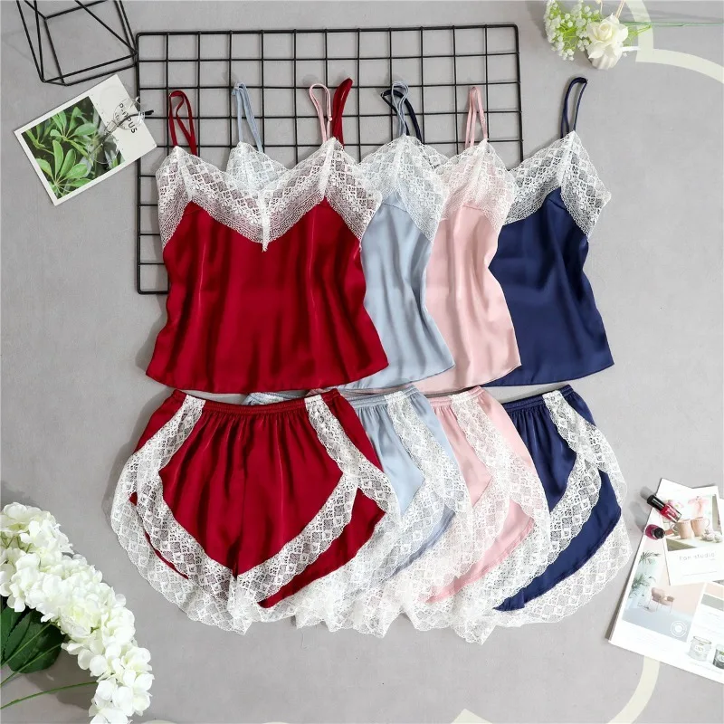 Sexy Nighties Lingerie 2025 Summer Pajama Silk 2-piece Set for Large Size Home Wear Bdsm Woman Clothing  Sexy Pijamas for Woman