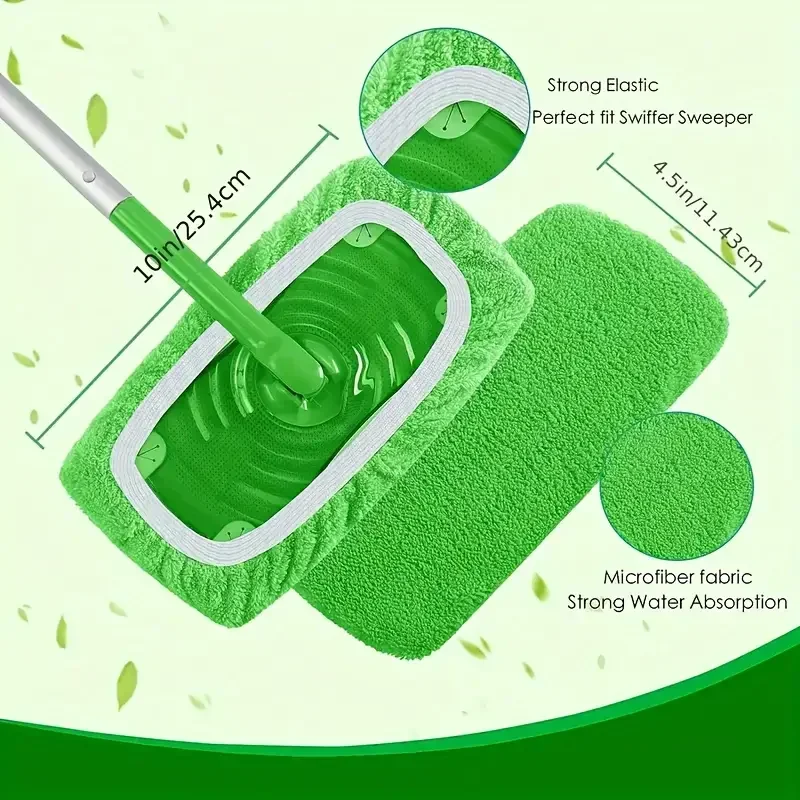 Wet & Dry Reusable Microfiber Mop Pads Green Furniture Flooring Sweeper Cleaning Cloths Mop Head Replacement Washable Rag Towel