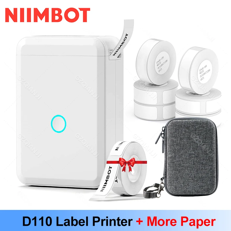 Niimbot D110 Label Printer with Bag Case and the Tranparent White Paper Rolls Official Tag Print Maker Machine