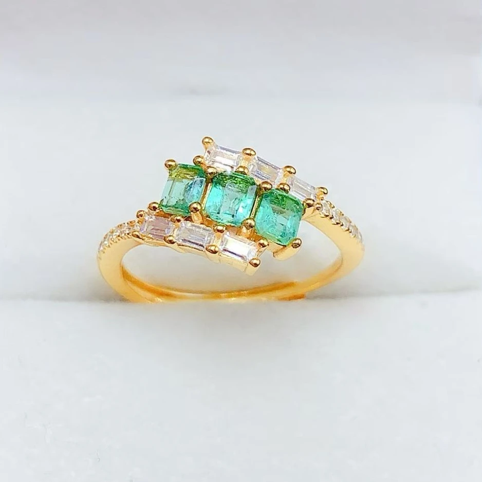 3mm Genuine Natural Emerald 925 Sterling Silver Gold Plated Ring, Vintage Crossover Band with Certificate, Luxury Jewelry Gift
