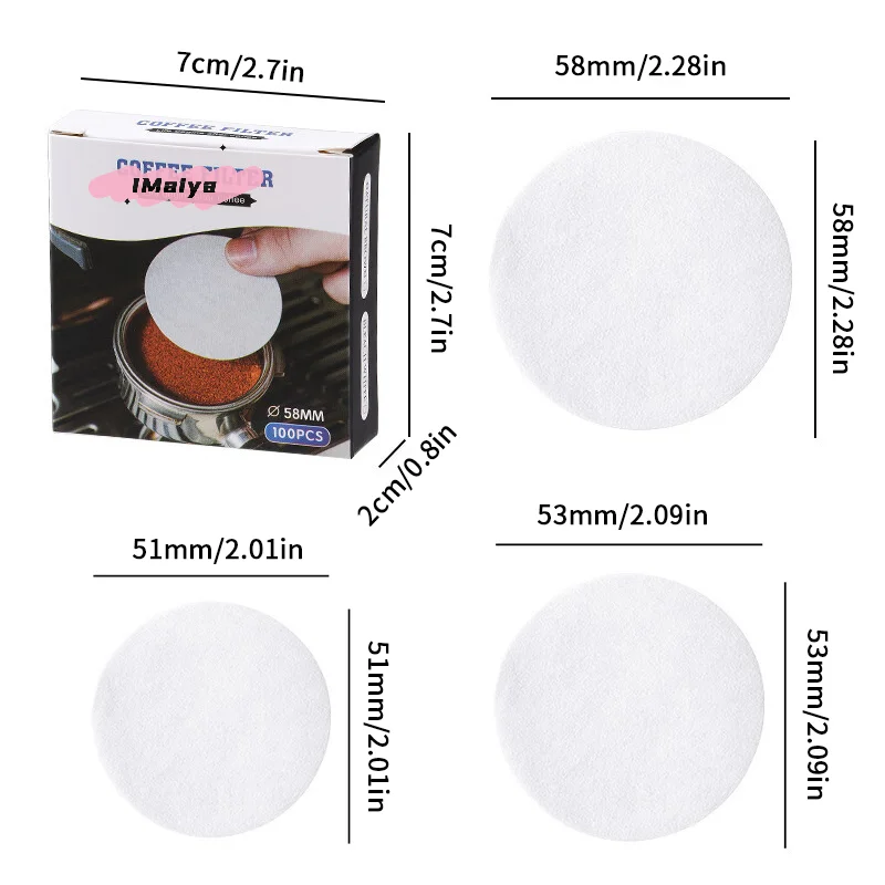 Picture 7: 100 Sheets round Coffee Filter Paper for Espresso Machines 51/53/58mm Portafilter Basket Compatible with Moka Pots