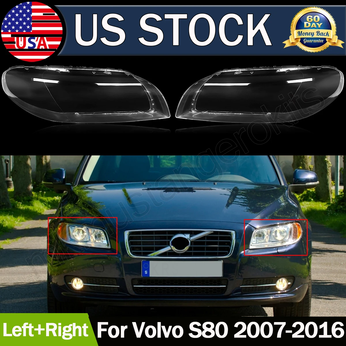 

SAIQINGSP Fits For Volvo S80 2007-2016 Headlight Lens Cover Left & Right Side Car Accessories Tools