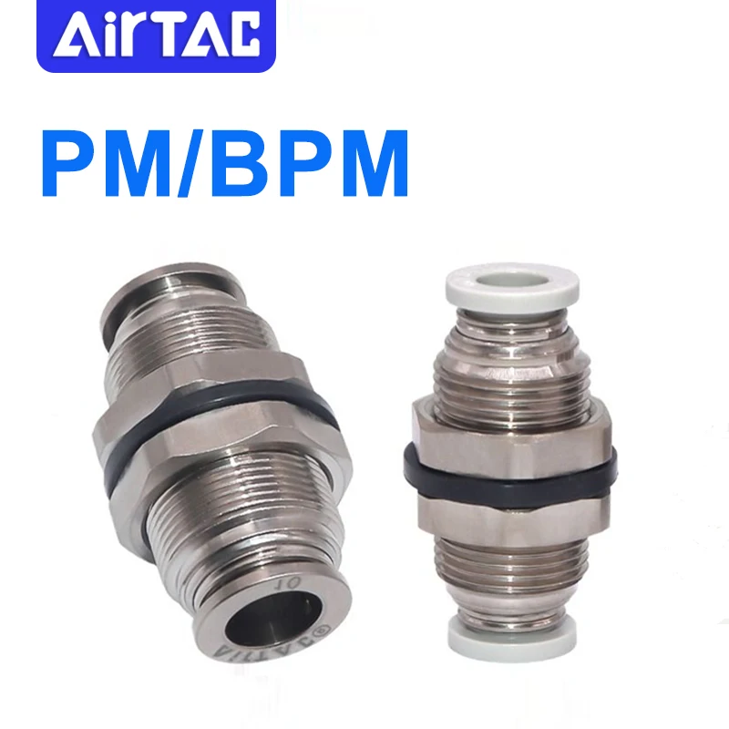 Airtac Original PM/BPM-4/6/8/10/12  Pneumatic Quick Coupling Bulkhead Union / Metal Bulkhead Female Connector