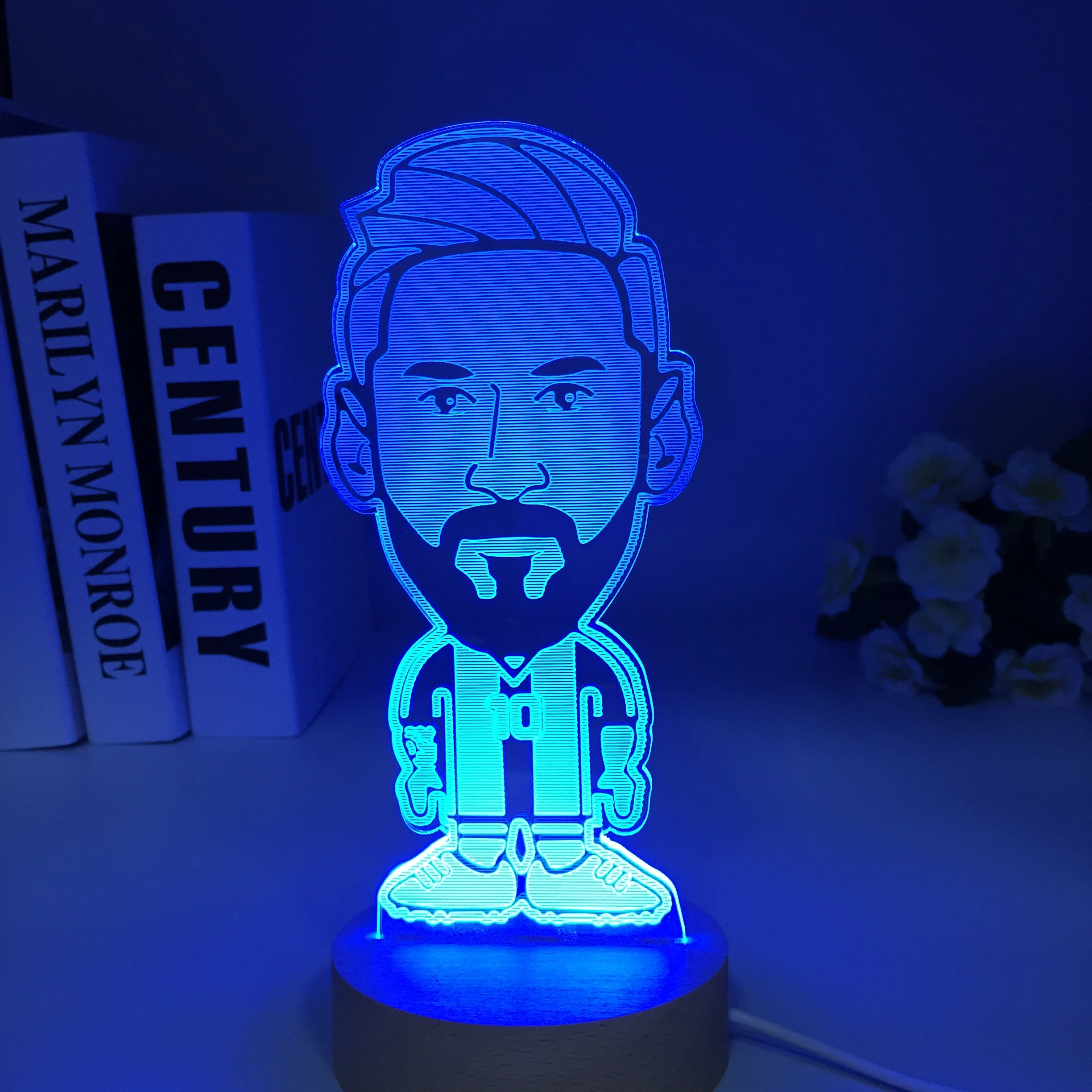 Soccer Football Star Lionels Messis Wooden 3D Lamp 7 Colors Bedside Bedroom LED USB Night Light Home Decoracao Kis Wood Gift Toy