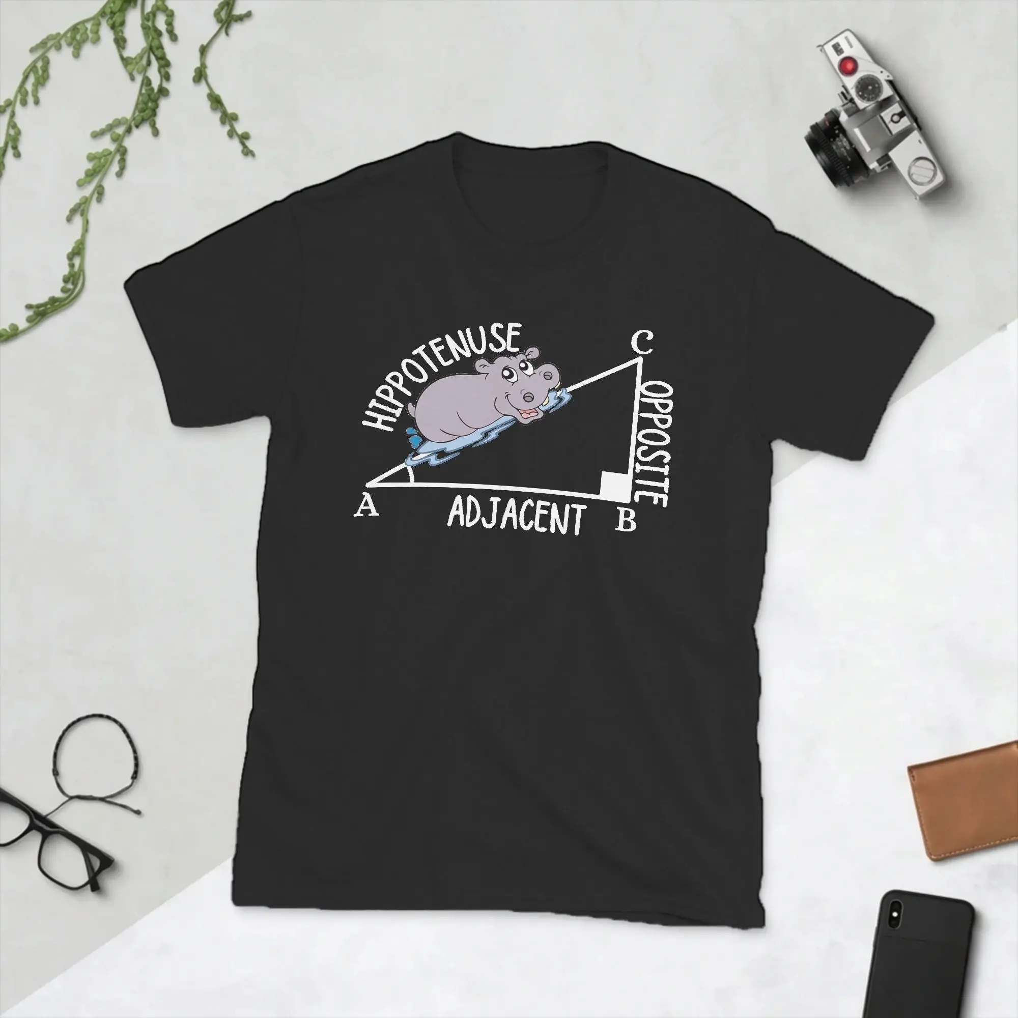 Men's Hippotenuse Triangle Math Funny Hippo T Shirt  Cotton Tops Unique Short Sleeve Crewneck Tees Big Size T-Shirts
