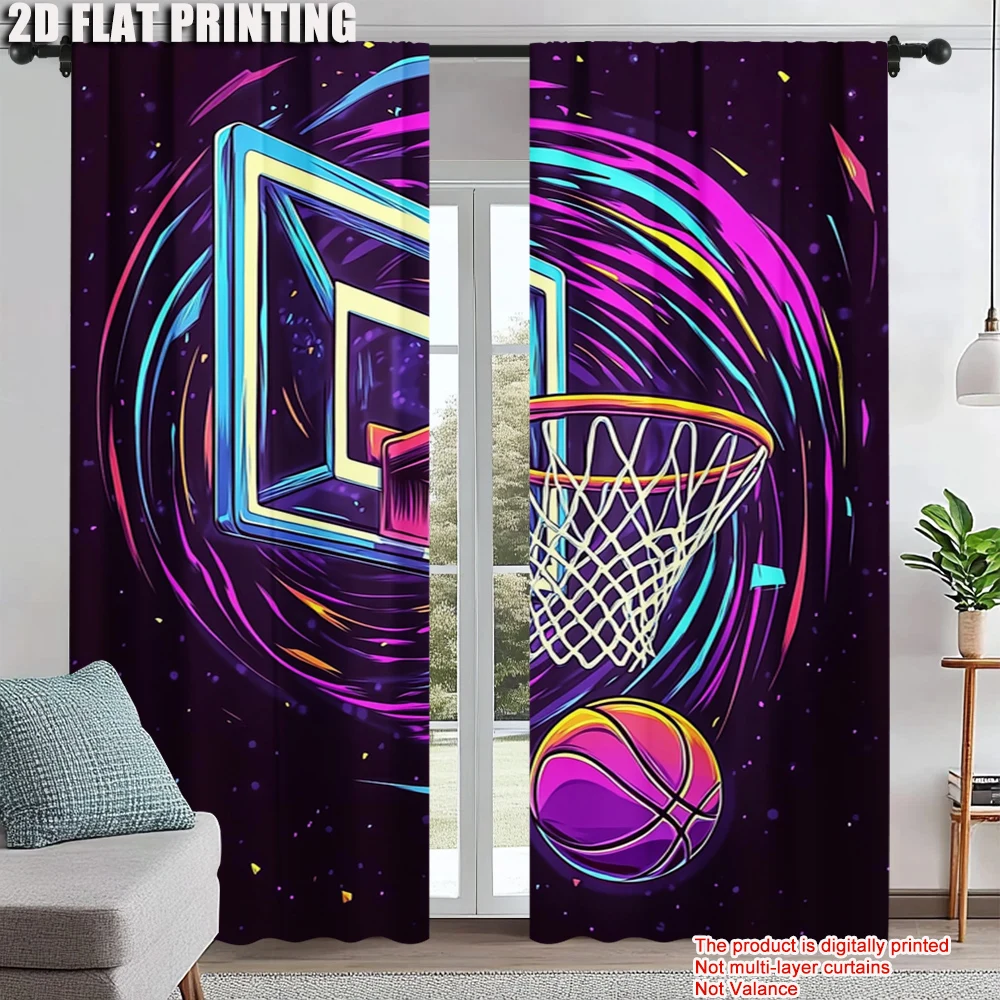 

2Pcs Modern Basketball Hoop Printed Curtains Polyester Drapes For Bedroom And Living Room Light-Blocking Privacy Home Decor_ai1