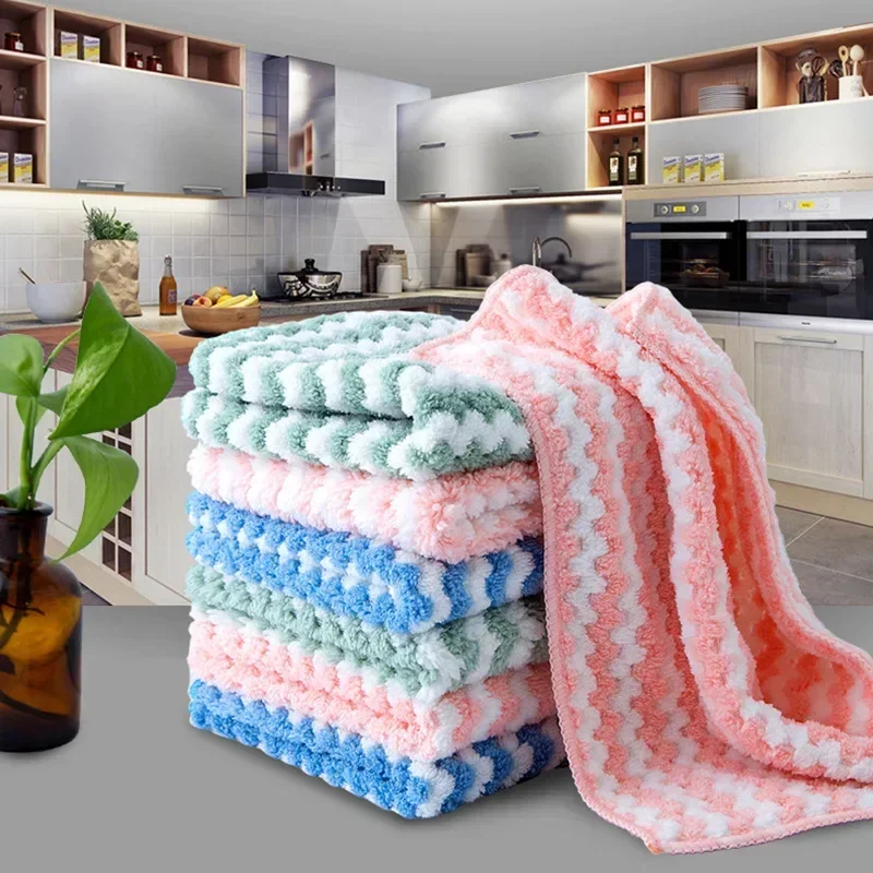 Sale Wavy Dishcloth Rag Water Absorbing Not Easy To Lose Hair Housework Cleaning Kitchen Supplies Lazy Rag Degreaser Towel