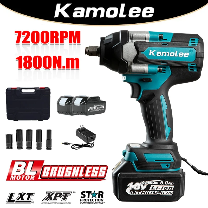 Kamolee-Kit de batterie sans balais à chocs électriques, couple élevé, 1800 N.m, 6000mAh, 1/2 pouces, Makita 18V 24.com