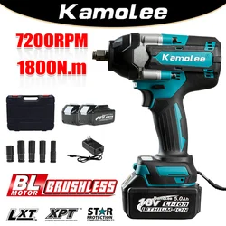 Kamolee-llave de impacto eléctrica sin escobillas 1800 N.m de alto Torque, 6000mAh, 1/2 pulgadas, con Kit de batería (para baterías Makita de 18V)