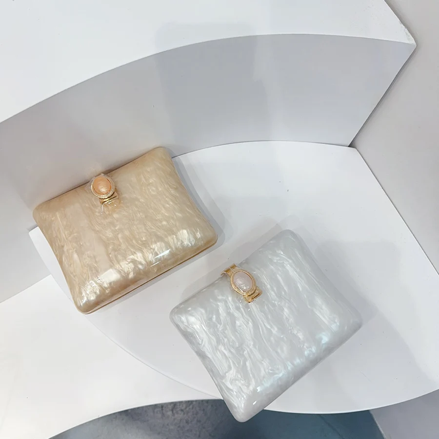 Square Shape Clutch Bag Acrylic Purse Women Wedding Party Evening Party Cute Ivory Pearl Color Banquet Handbag Summer New 2025 view 5