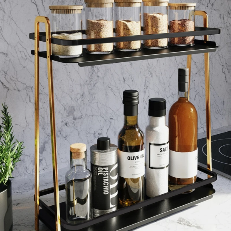 

Multi story kitchen storage rack, non perforated countertop, multifunctional seasoning storage rack, oil, salt, soy sauce