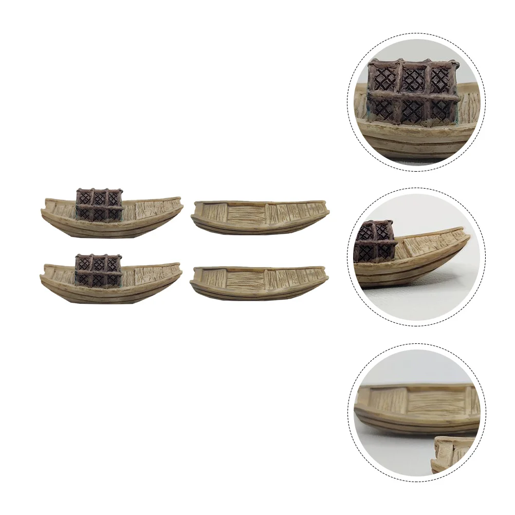 

4 Pcs Micro Landscape Fishing Boat Long-lasting Model Mini Ornament Micro-landscape Decoration Plastic Craft