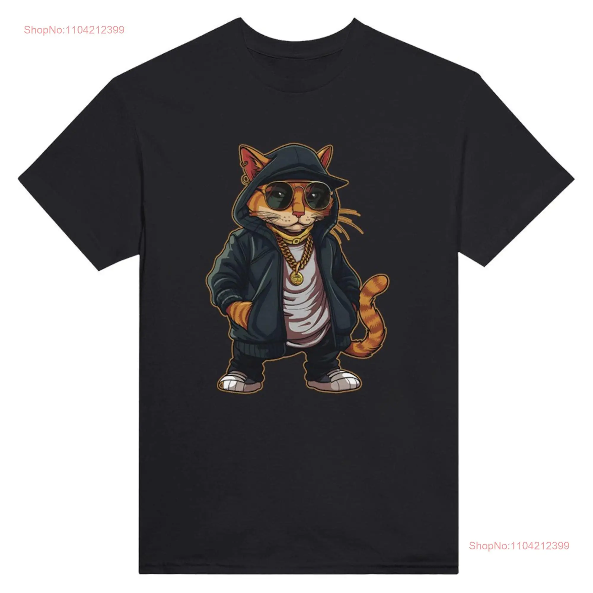 Cool Hip Hop Cat T Shirt Unique Streetwear with Sunglasses and Sneakers Heavyweight Crewneck long or short sleeves