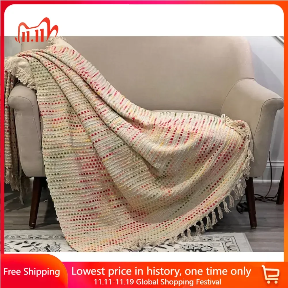 

Hand Loomed Multicolor Blanket, Sofa Throws, Cotton Throw Blankets Couch, Blanket and Throws for Bedroom, Unique Gift