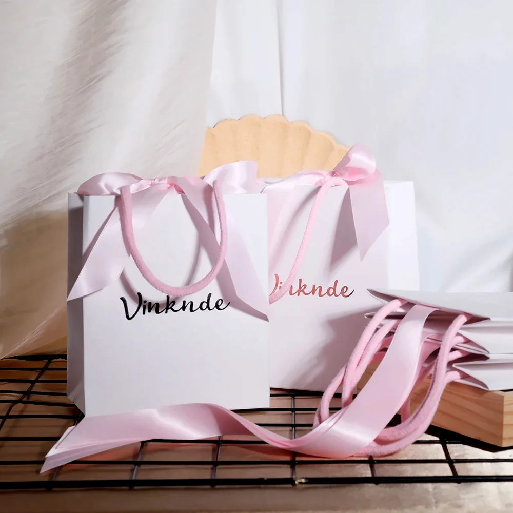

Paper Gift Bags With Ribbon Handles Custom Logo Bulk For Present Wrap Girls Kids Birthday Bridal Shower Party Favors Goodie Bag