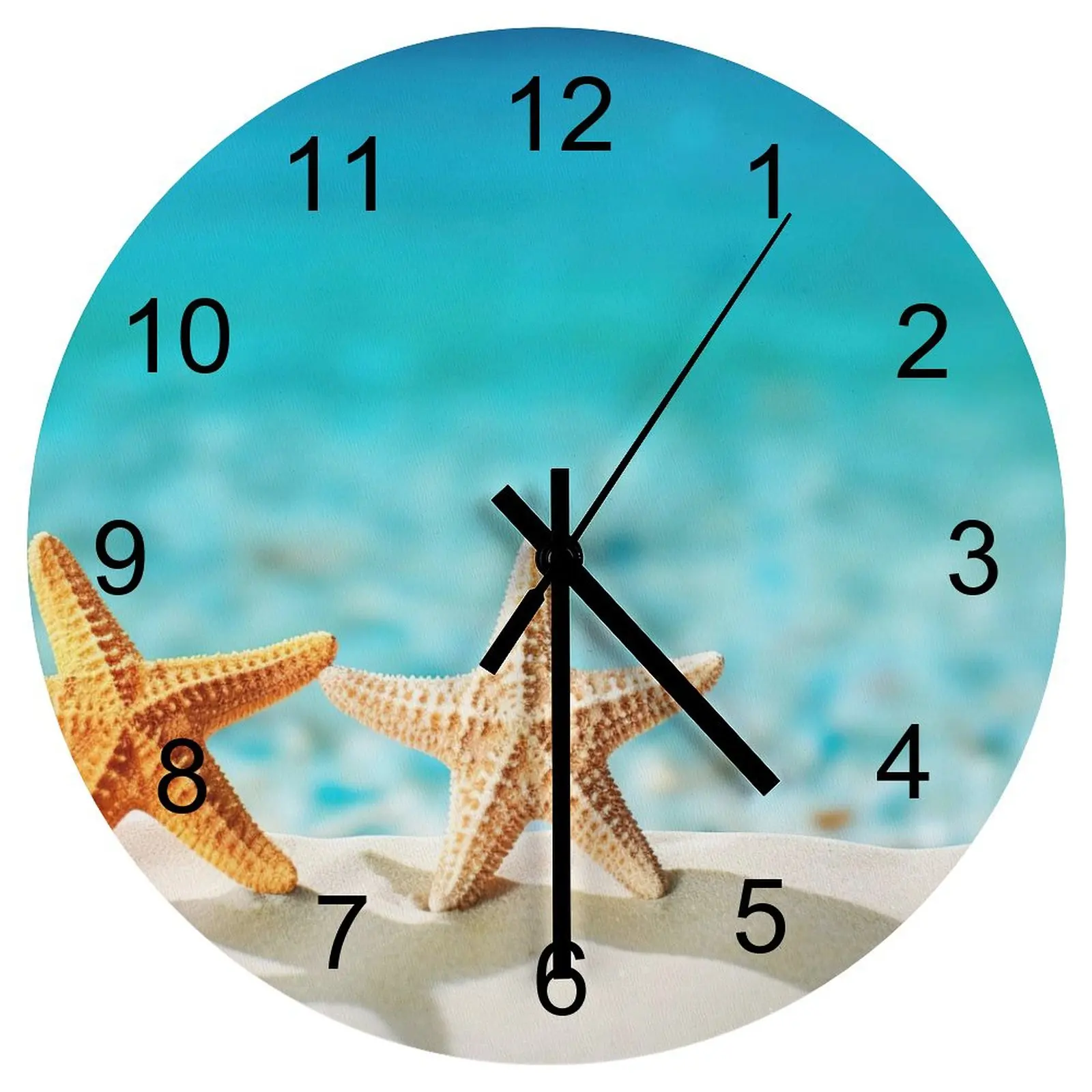 

Farm Wall Clock Beach Starfish Sea star Clocks 12 inch Mute Fashion Round Creative Printed Design Retro Home Decor