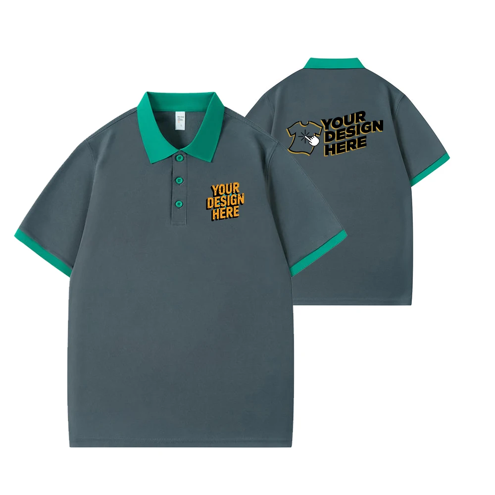 Custom Logo Unisex Blank Polo Shirt 100% Polyester Short Sleeve Lapel Casual Work Plain Tee 190g/m²