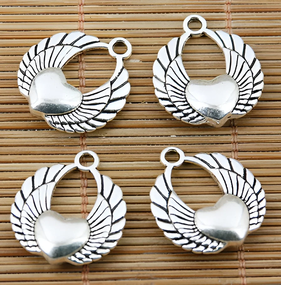 

10pcs 21.5mm, hole 1.8mm Alloy metal classic 2sided wings pendants for jewelry handmade HWEF1603