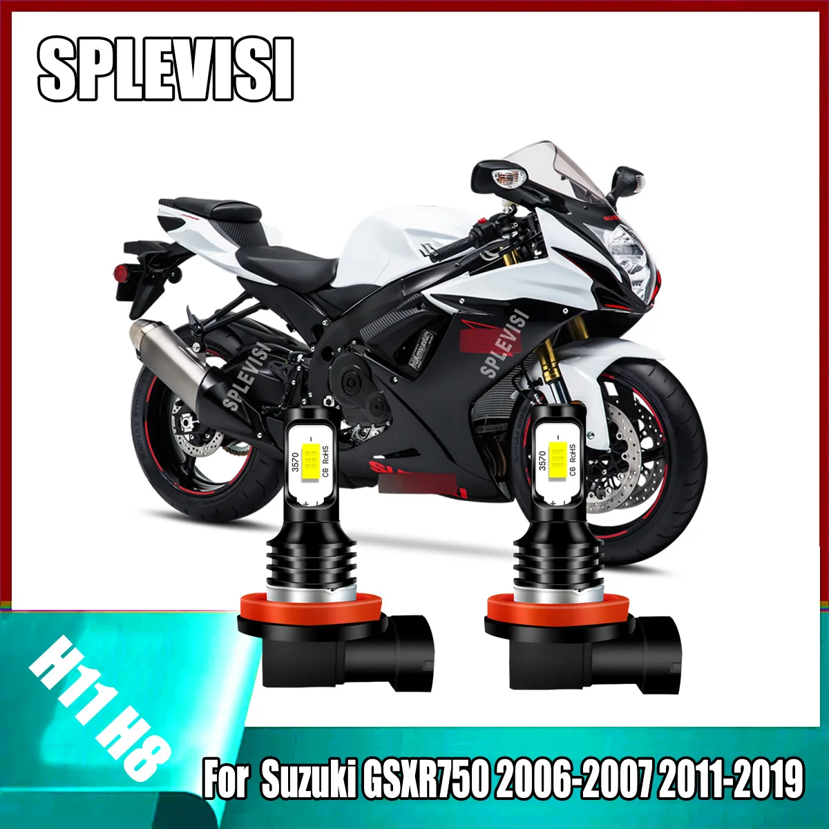 

2x H11 H8 H9 High Beam Headlight LED Bulbs Perfect Beam Pattern Replace Kit 12v 6000K For Suzuki GSXR750 2006-2007 2011-2019
