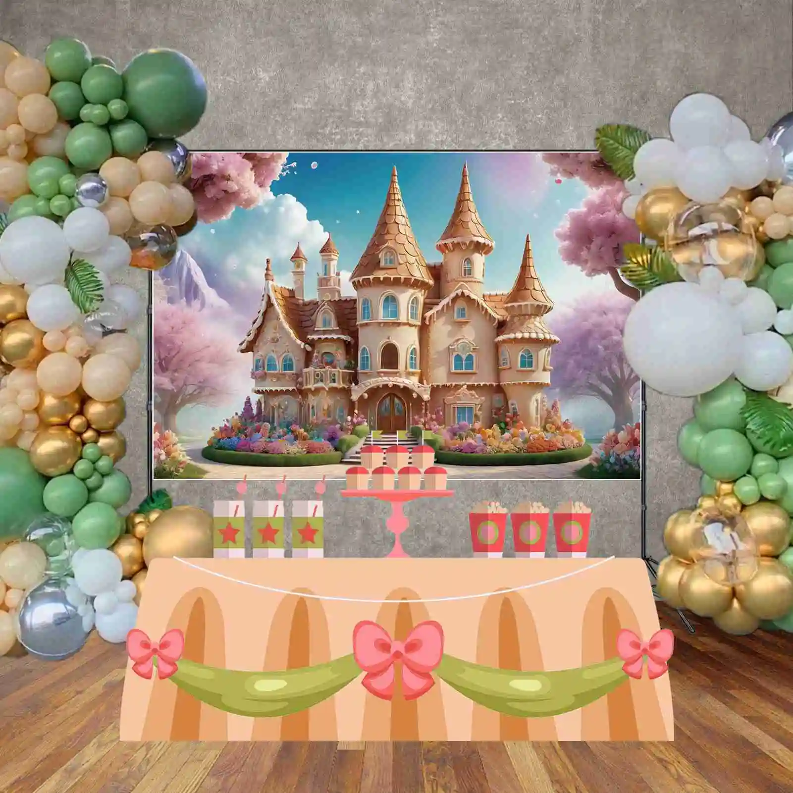 MOON.QG-Fondo de cumpleaños de Castillo de hadas para niñas, Princesa de montaña, Floral, jardín de flores, accesorios de fiesta personalizados
