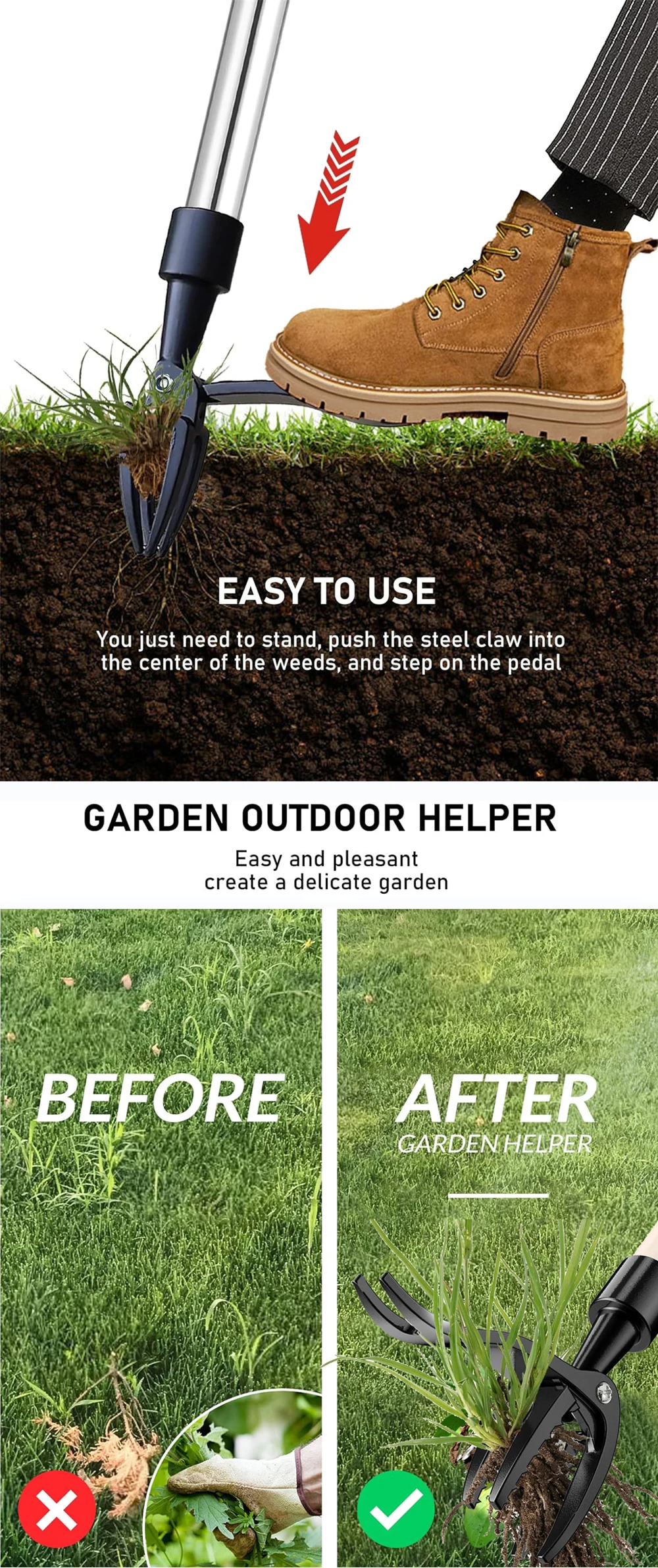 Aufstehen Unkraut Puller Klaue Werkzeug Engineering Kunststoff Jäten Kopf Ersatz Garten Fuß Pedal Graben Gras Schaufel Wurzel Entferner – Detail 3