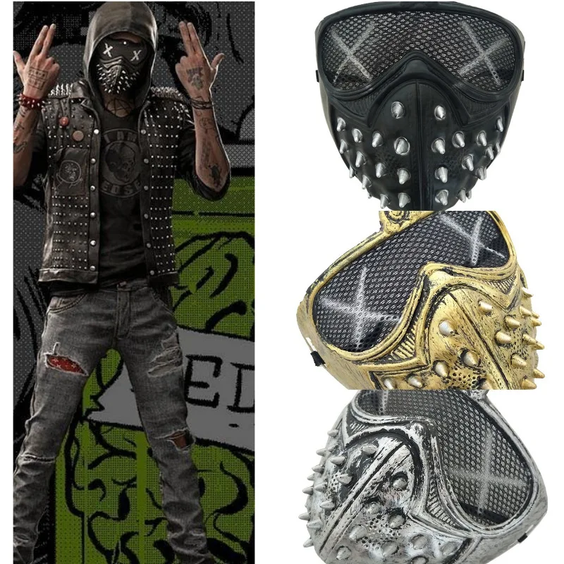 Watch Dog Masks Punk Rivet Mask Party Devil Cosplay Masks Masquerade Half Face Costume Props Cosplay Mask for Halloween Party