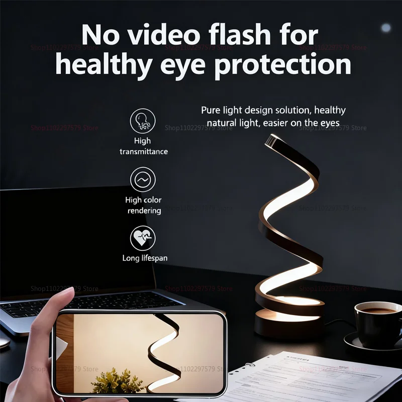 2025LED مصباح مكتبي بإضاءة ليلية حلزونية، قابل للتعديل لغرفة النوم وغرفة المعيشة والمكتب والإضاءة المضيئة الزخرفية الصديقة للبيئة.