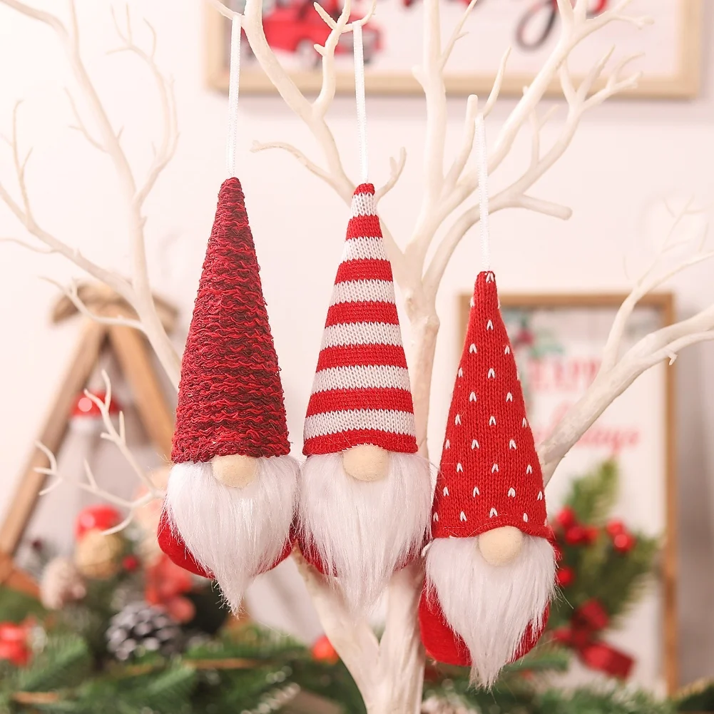 3pcs Scandinavian Tomte Ornaments Soft Plush Faceless Old Man Hanging Decoration With String For Christmas Tree Shelf Party