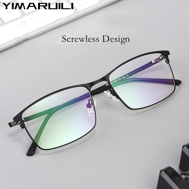 YIMARUILI Ultra Light Quality Alloy Square Eyewear Screwless Design Fashion Optical Prescription Eyeglasses Frame Men P9847