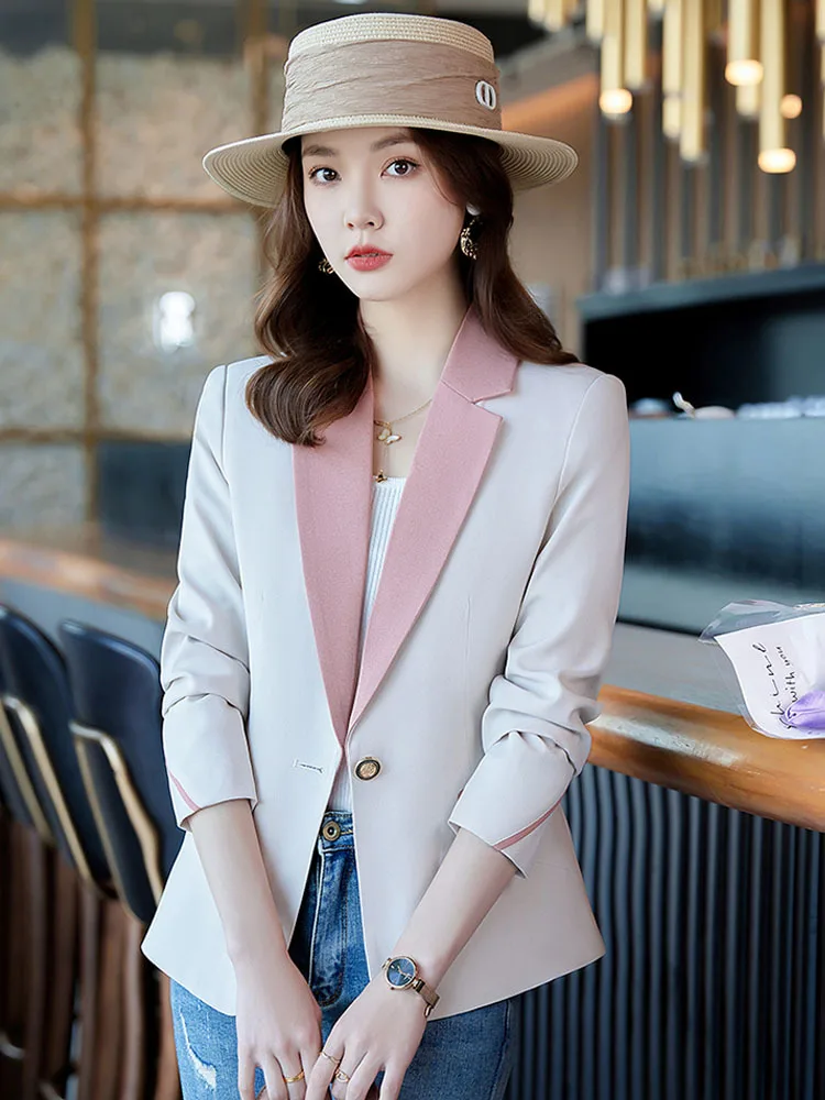 Long Sleeve Office Ladies Formal Blazer Women Beige Blue Brown Female Business Work Wear Slim Jacket For Autumn Spring