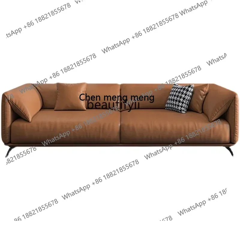 z183   Italian minimalist leather sofa first layer cowhide light luxury living room corner straight row three or fourpeople comb