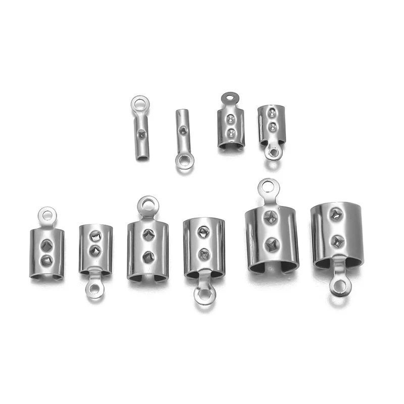 SAUVOO 10-50pcs/lot Stainless Steel Cord Crimp End Caps Bracelet Connectors Clip Tip Fold Crimp Bead For DIY Jewelry Making