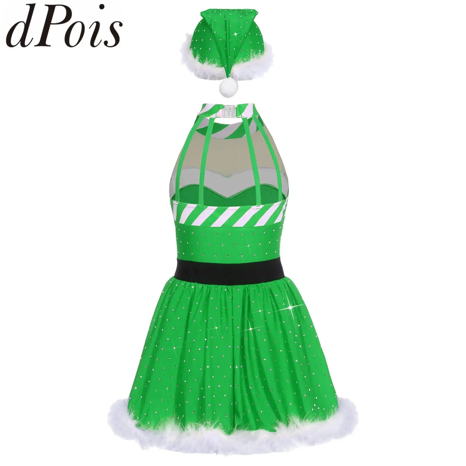 

Рождественский костюм Санта-Клауса с блестками для девочек, красное праздничное платье принцессы для подростков с комплектом шляпы, карнавальная танцевальная одежда для выступлений на сцене
