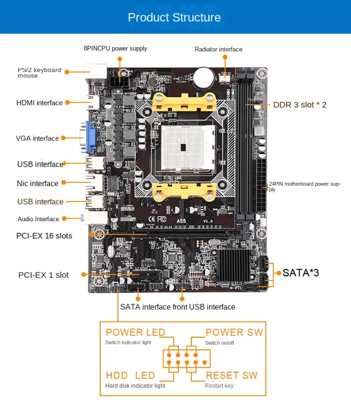 Placa-mãe A55 com 905 pinos, amd quad-core, apu a6, 3670, x4 631