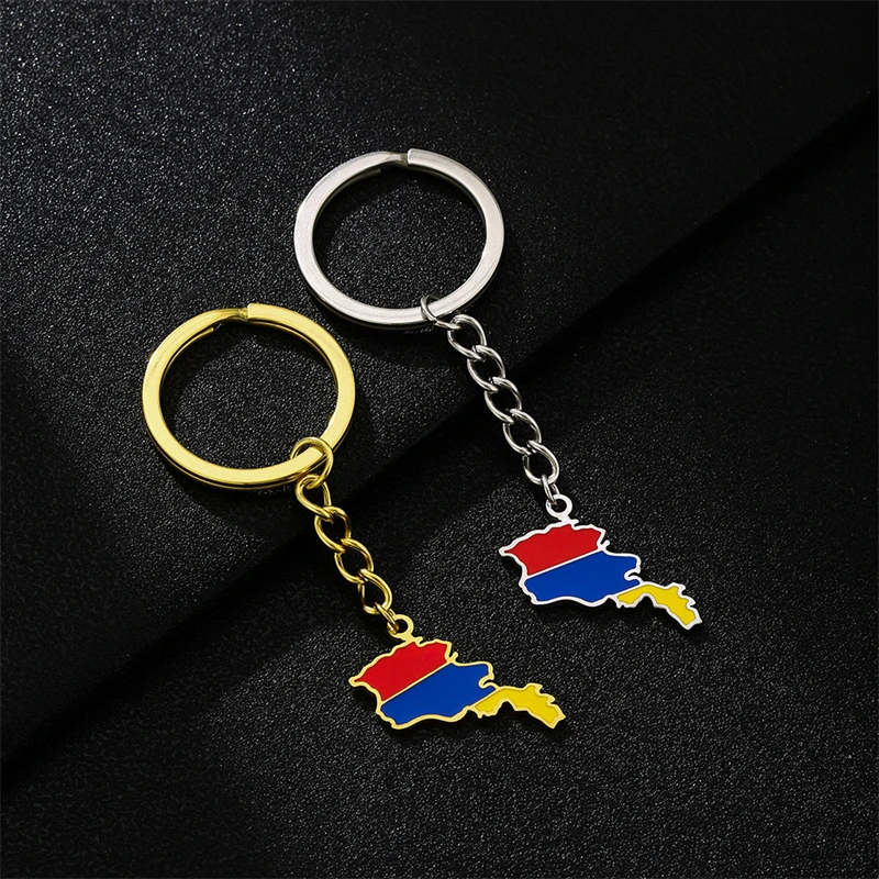 Fashion Enamel Armenia Map Flag Keychain Stainless Steel Gold Silver Color Armenians Outline Emblem Ethnic Patriotic Jewelry