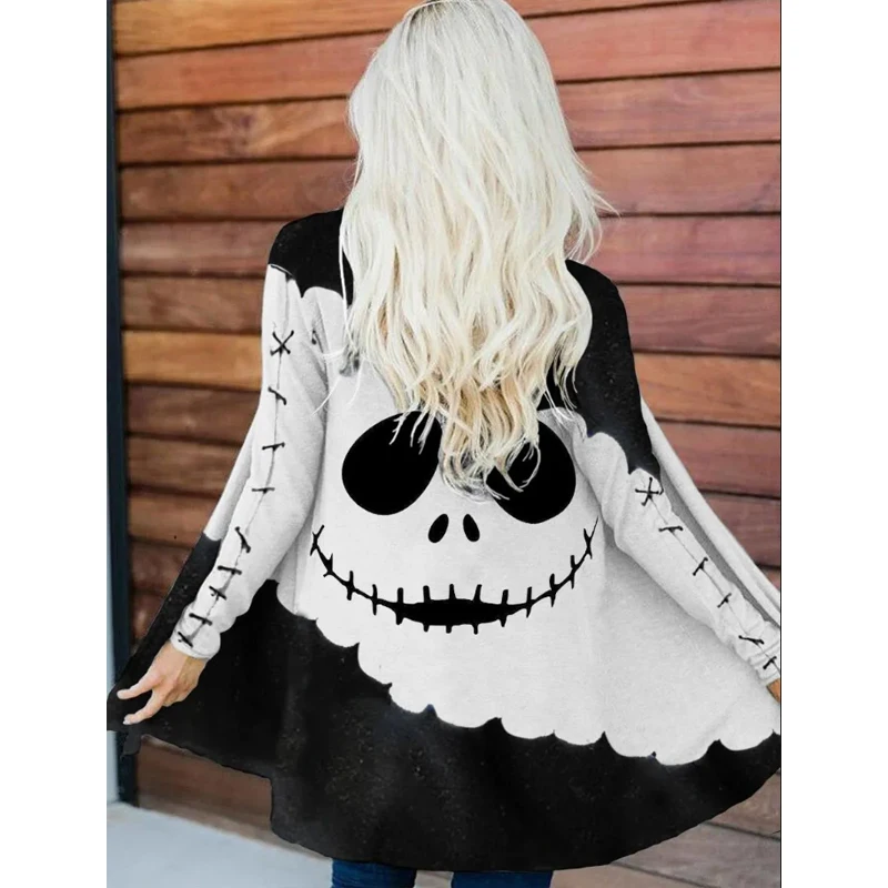 Women's Halloween Funny Skull Emoticon Print Cardigan