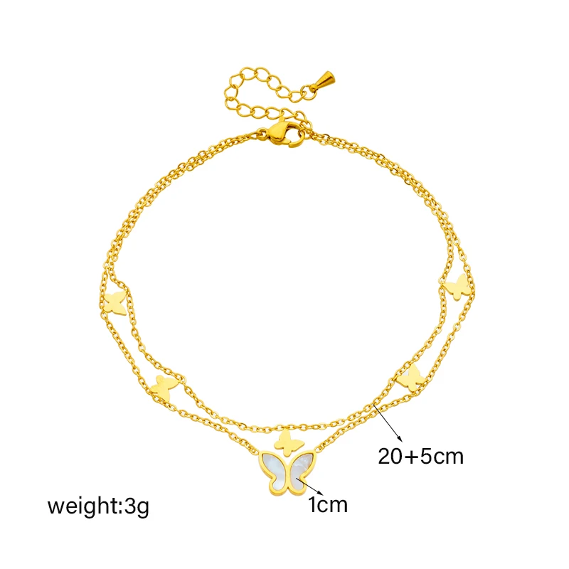 DIEYURO 316L Stainless Steel 2-Layer Butterfly Charm Anklets For Women Girl New Fashion Leg Chain Non-fading Jewelry Gift Party